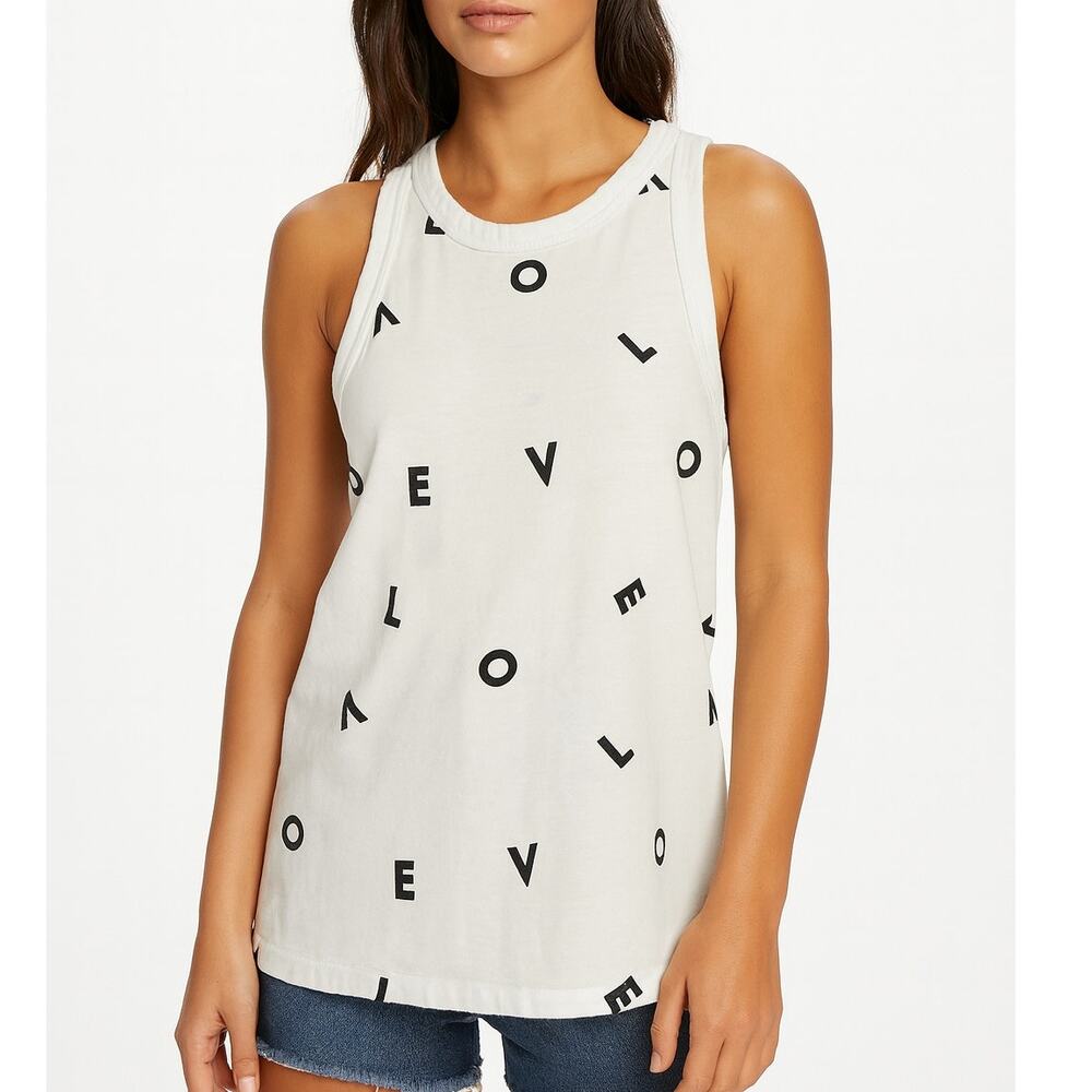 *Current Elliott Love Letter Print Tank Top White Black Sleeveless Womens XS